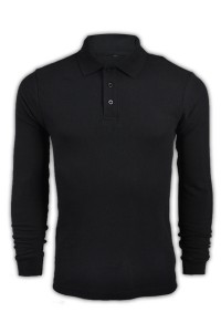 SKLPS002 pure color plain colour black 007 long sleeved men' s Polo shirt 1AD01 online ordering supply long sleeved polo-shirts cotton 100% breathable polo made in Hk Hong Kong company supplier price 45 degree